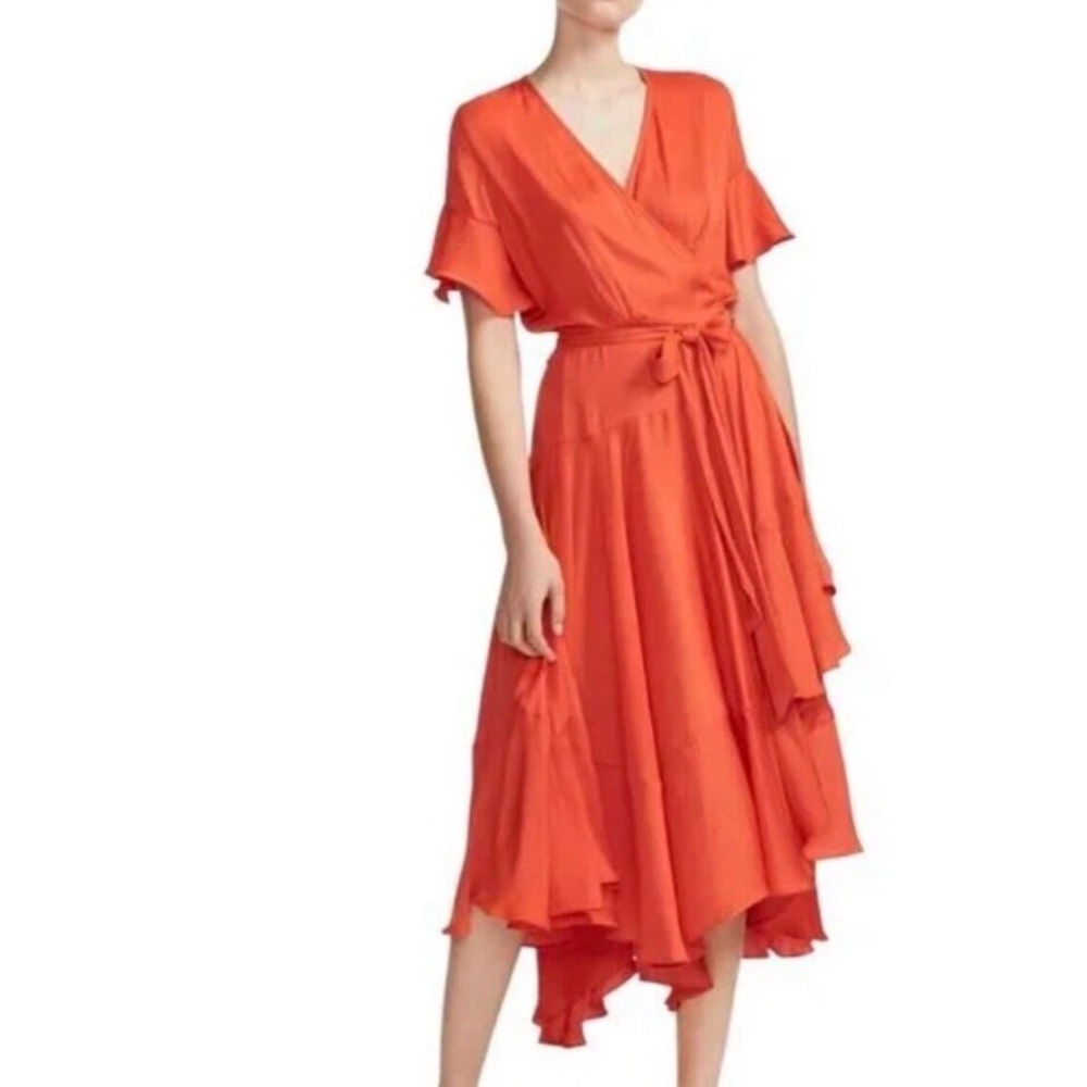 Maje Coral Wrap High-Low Midi Dress with Tie Waist. Size 1 ( S ) - Picture 3 of 14